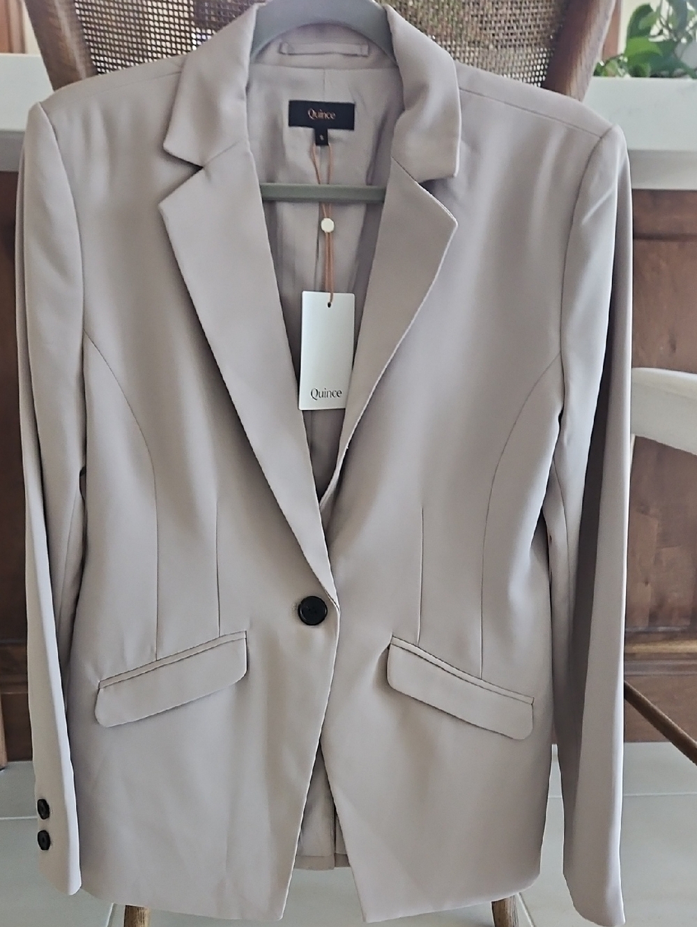 Quince Women's Stretch Crepe Cinched Waist Morel Grey Single-Button Blazer